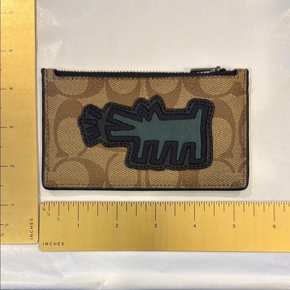 Coach X card case holder Keith Haring dog signature new with defects.